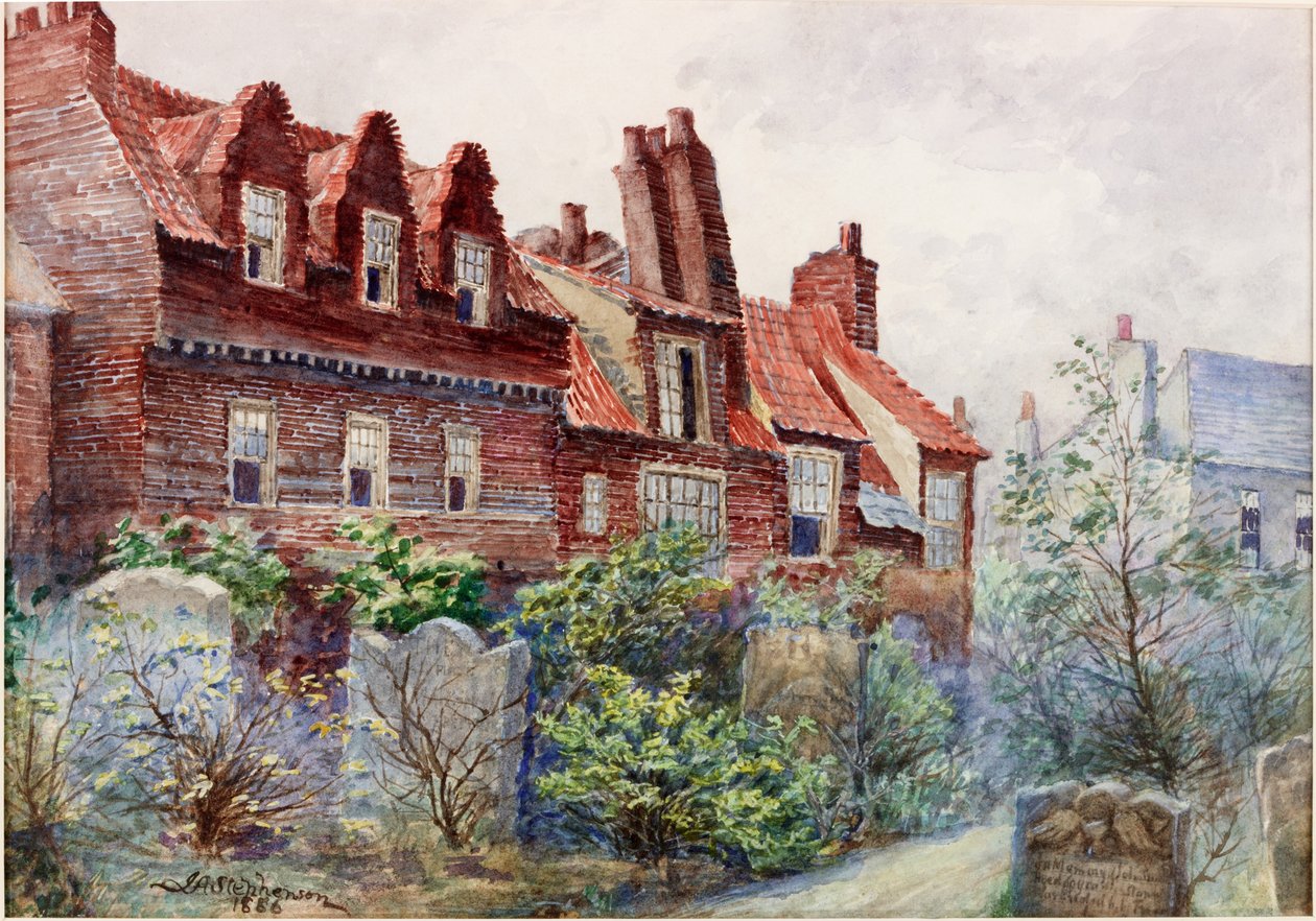Talot Silver Streetillä All Saints Churchyardista, Newcastle upon Tyne, 1886 vartaloväri, kynä ja wc paperilla tekijältä John Atlantic Stephenson