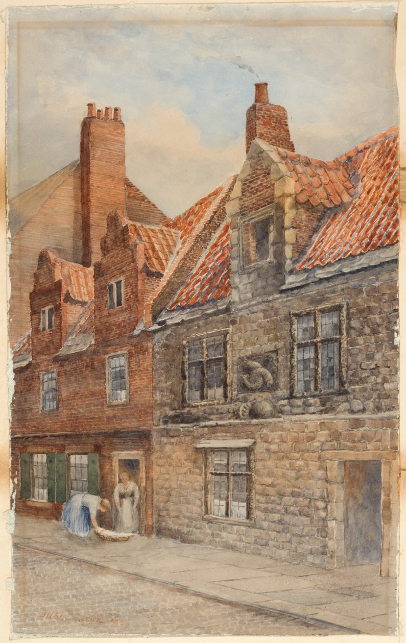 Dolphin House, Low Friar Street, Newcastle upon Tyne (vartaloväri, kynä ja wc paperilla) tekijältä John Atlantic Stephenson