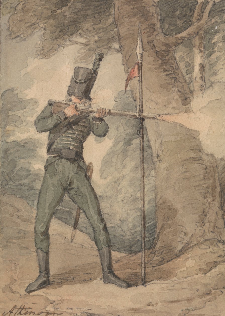 Kiväärimies muskettiharjoituksissa tekijältä John Augustus Atkinson
