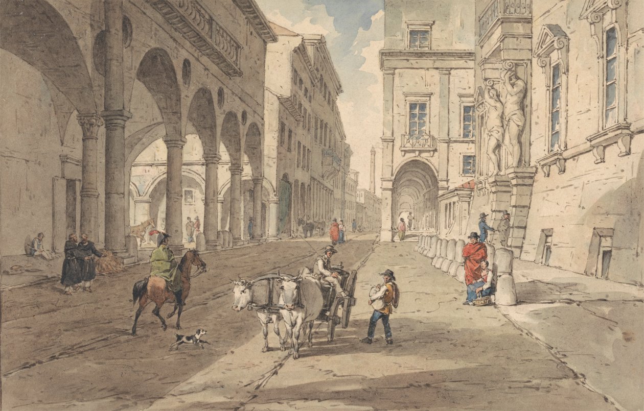 Bologna, Näkymä Strada Maggiorelle tekijältä John Augustus Atkinson
