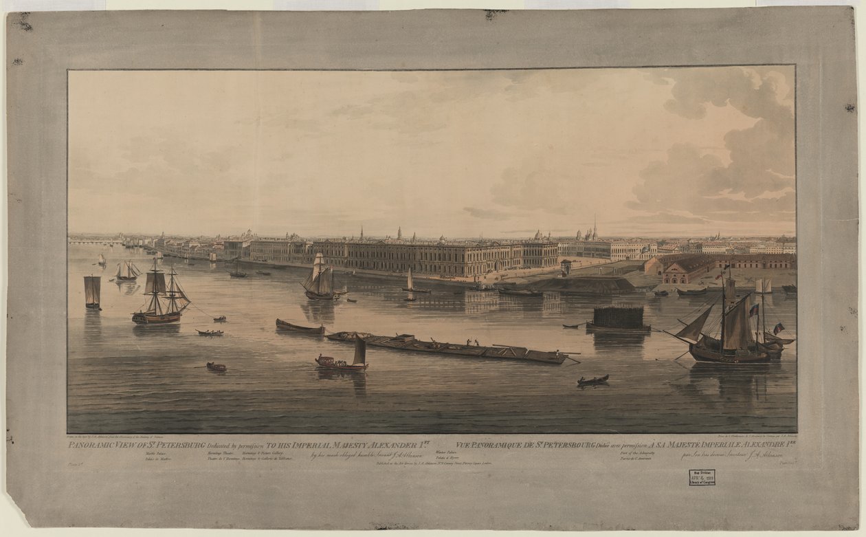 Panoraamanäkymä Pietariin, vuosina 1805-1807 tekijältä John Augustus Atkinson