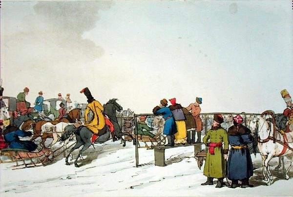 Kilparata, taiteilijan kaivertama, julkaistu 1804 (värilitho) tekijältä John Augustus Atkinson