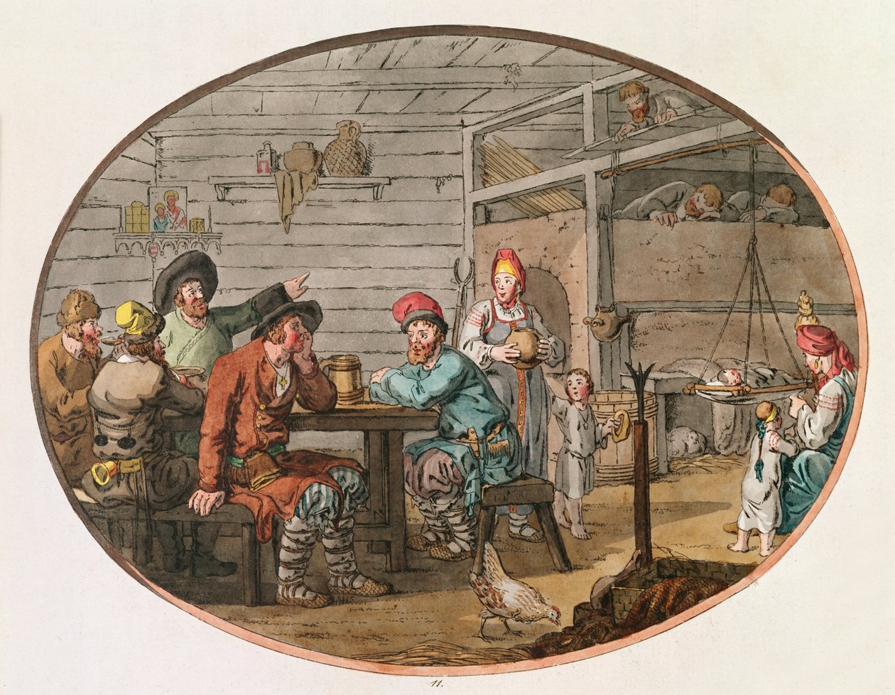 Venäjän talonpoikakota, 1798 (käsinvärinen etsaus) tekijältä John Augustus Atkinson