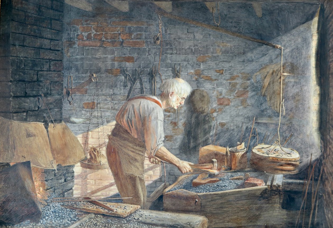 Seppä takomassaan (akvarelli) tekijältä John B. Gibbs