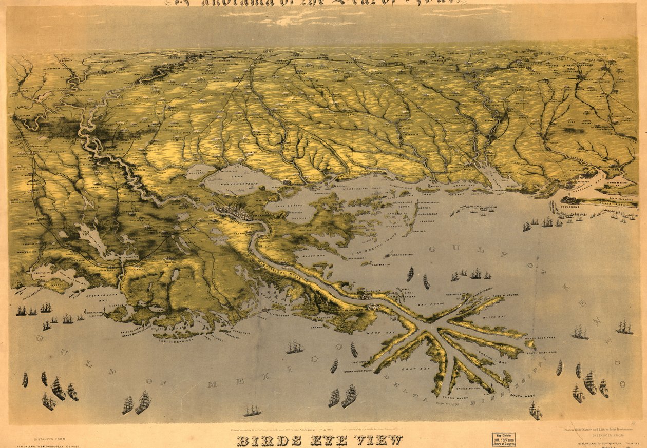 Louisianan, Mississippin, Alabaman ja osan Floridasta lintuperspektiivistä LOC 99447004 99447004 tekijältä John Bachmann