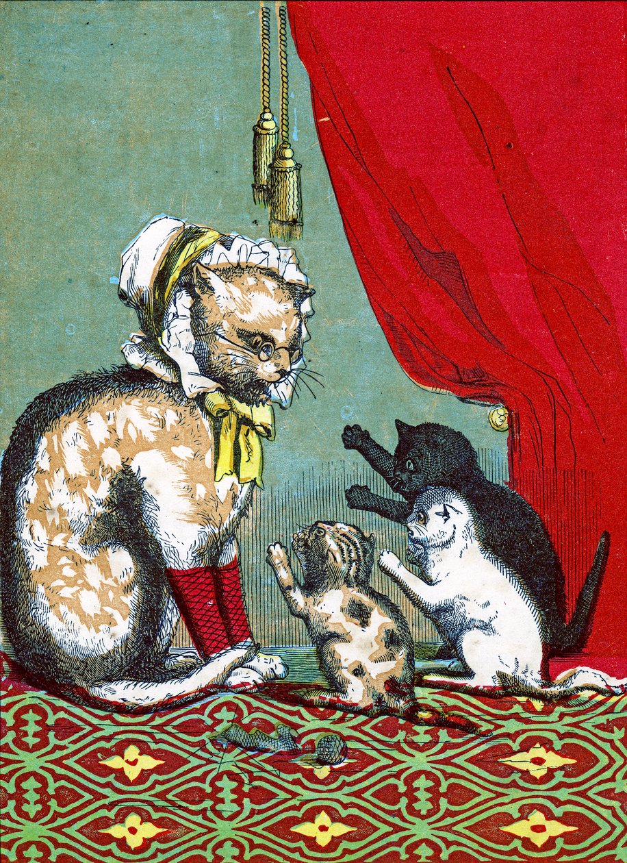 Kolme pientä kissanpentua olivat menettäneet lapasensa, kuvitus "Three Little Kittens" 1859 tekijältä John Ballantyne