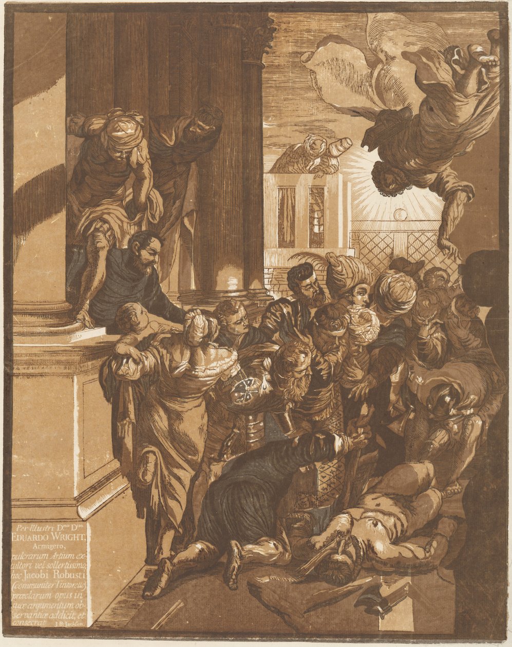 Pyhän Markuksen ihme (vasemmalla) tekijältä John Baptist Jackson after Jacopo Tintoretto