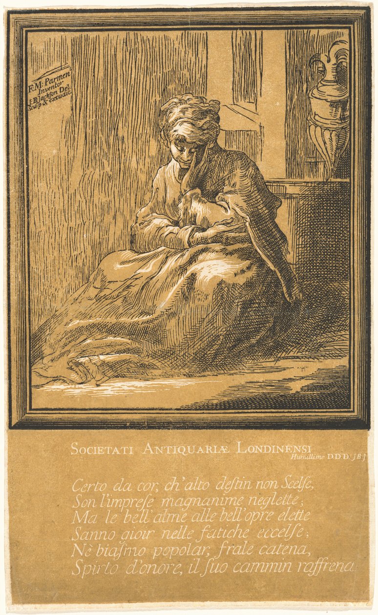 Nainen meditoimassa tekijältä John Baptist Jackson, after Parmigianino