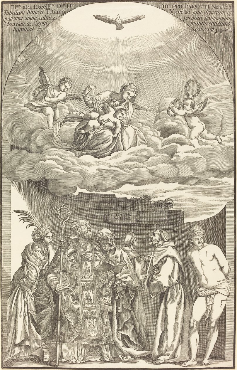 Neitsyt pilvissä ja kuusi pyhää tekijältä John Baptist Jackson after Titian