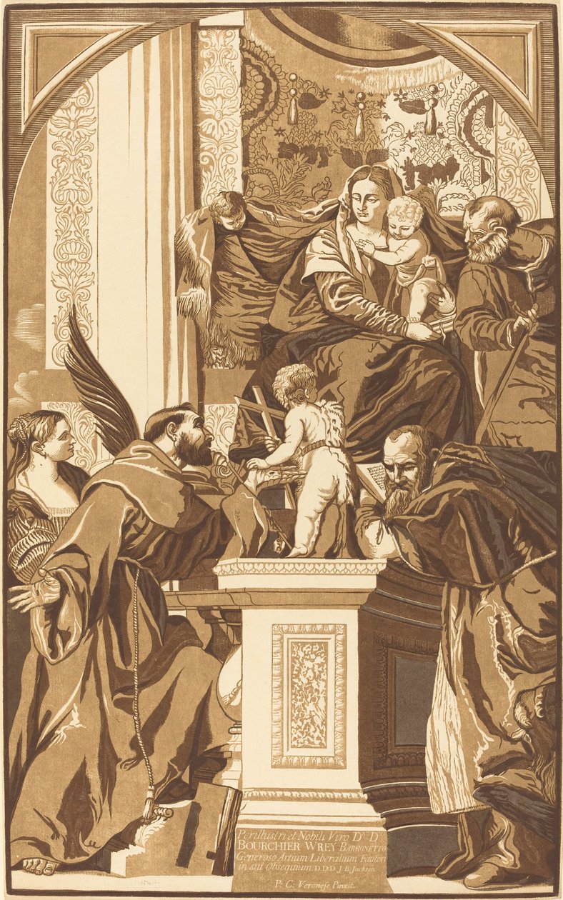 Pyhä perhe ja neljä pyhää tekijältä John Baptist Jackson after Veronese