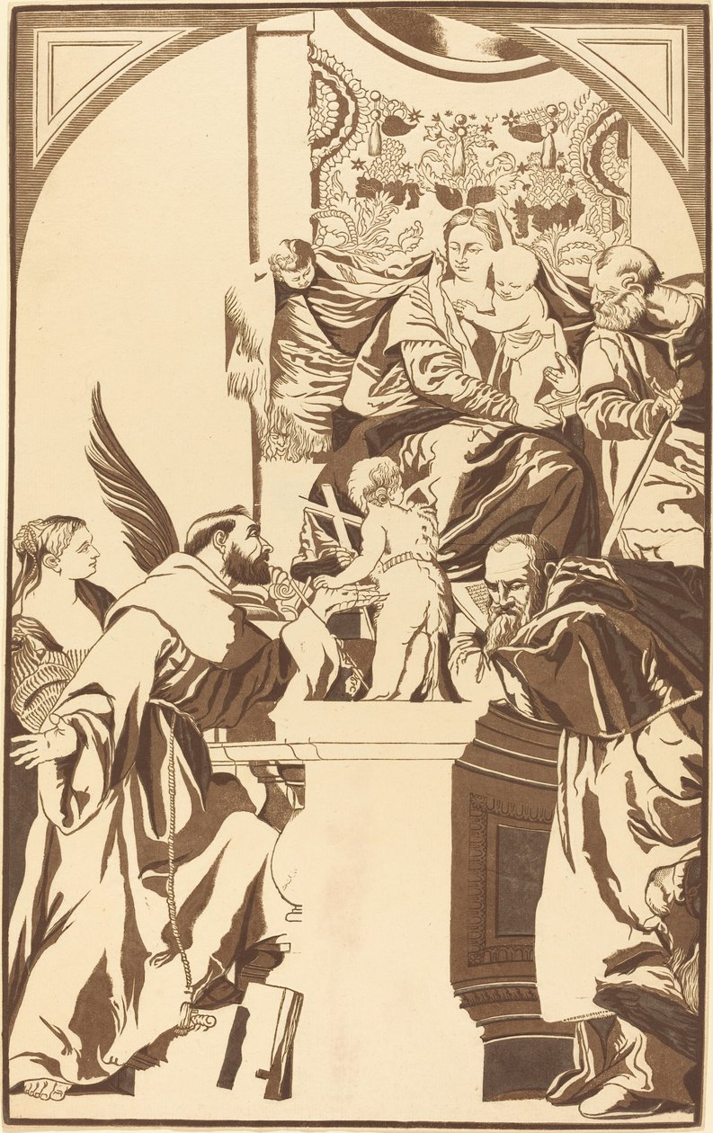 Pyhä perhe ja neljä pyhää tekijältä John Baptist Jackson after Veronese