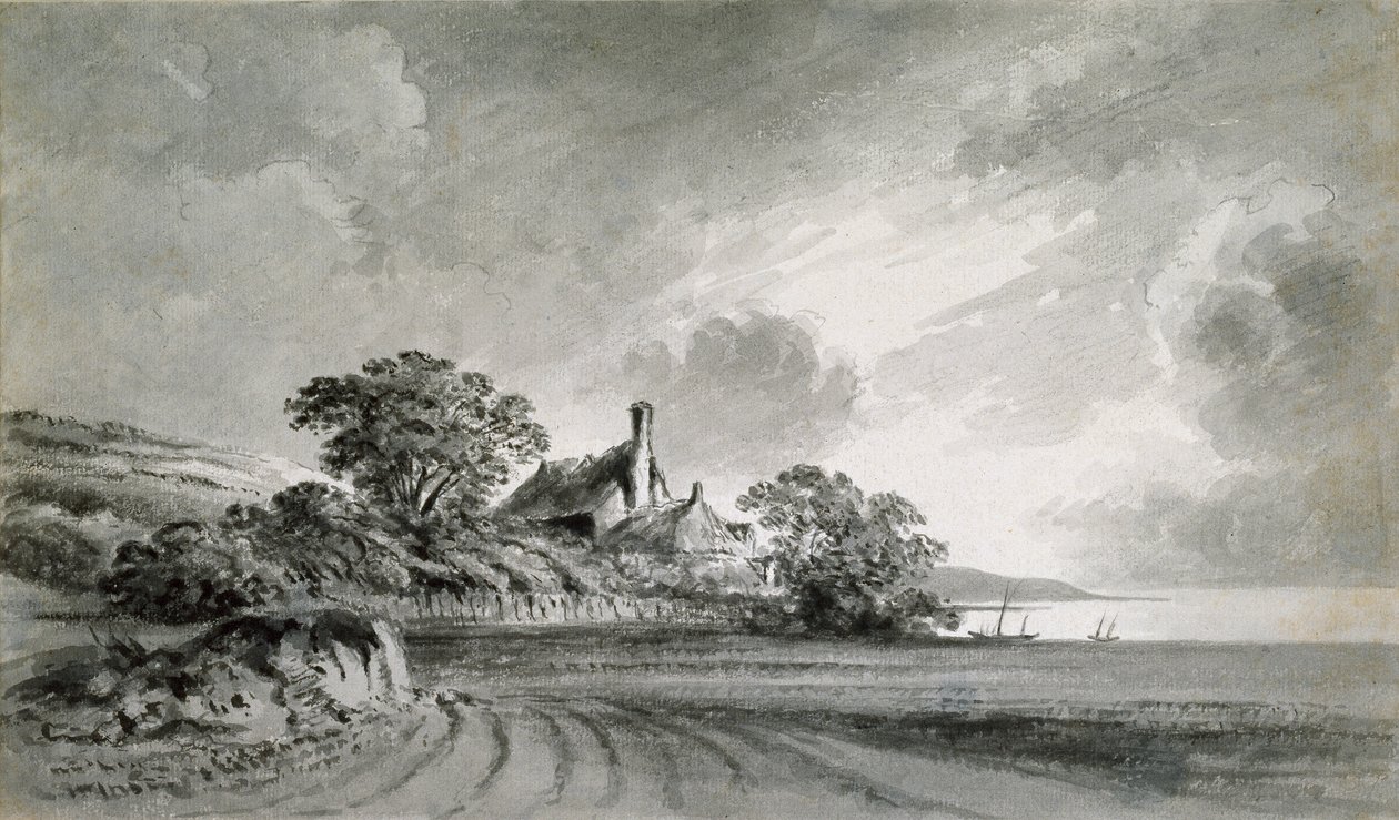 Mökki lähellä järven rantaa, 1700-luku tekijältä John Baptist Malchair