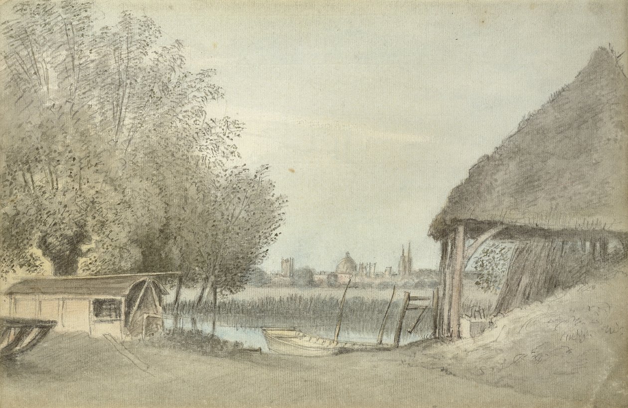 Lautta Hinksey, lähellä Oxfordia, 15. kesäkuuta 1789 (akvarelli grafiitin päällä, paperilla) tekijältä John Baptist Malchair