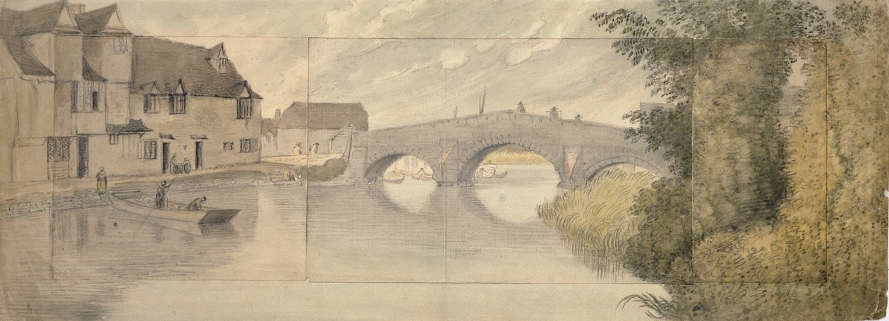 Hythe Bridge, Oxford, 1789 tekijältä John Baptist Malchair