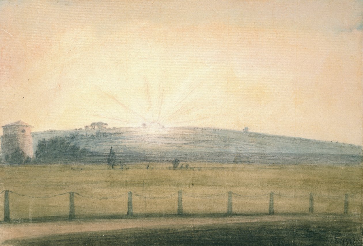 Auringonlasku nähtynä Oxfordin observatoriosta 20. joulukuuta 1784 tekijältä John Baptist Malchair