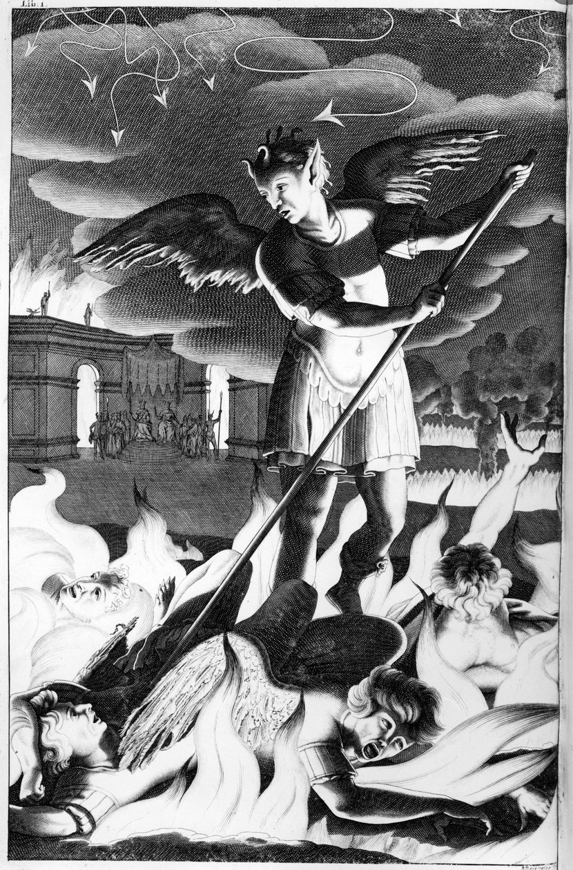 Saatana, kuvitus John Miltonin teoksesta "Paradise Lost", neljäs painos 1688 tekijältä John Baptist de Medina