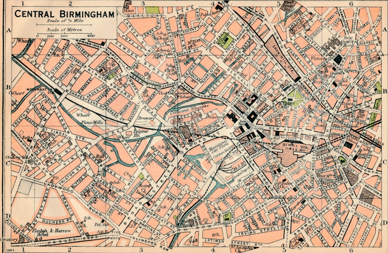 Birminghamin keskusta, 1900-luku tekijältä John Bartholomew