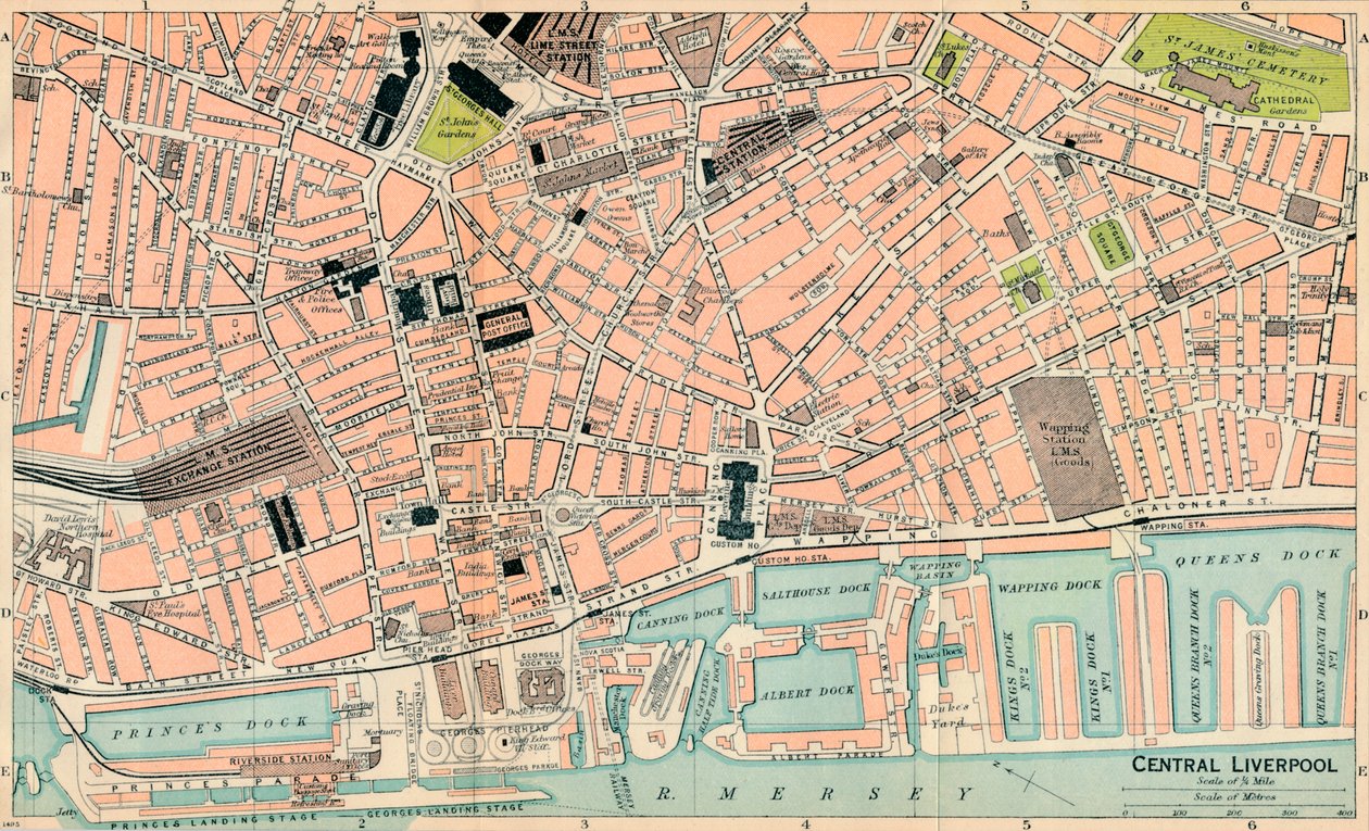 Liverpoolin keskusta, 1900-luku tekijältä John Bartholomew