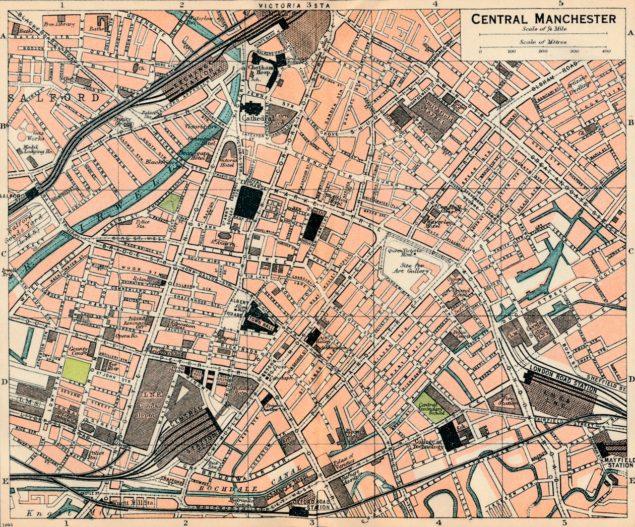 Manchesterin keskusta, 1900-luku tekijältä John Bartholomew