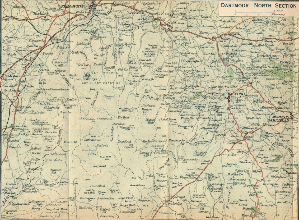 Dartmoor - North Section, 1900-luku tekijältä John Bartholomew