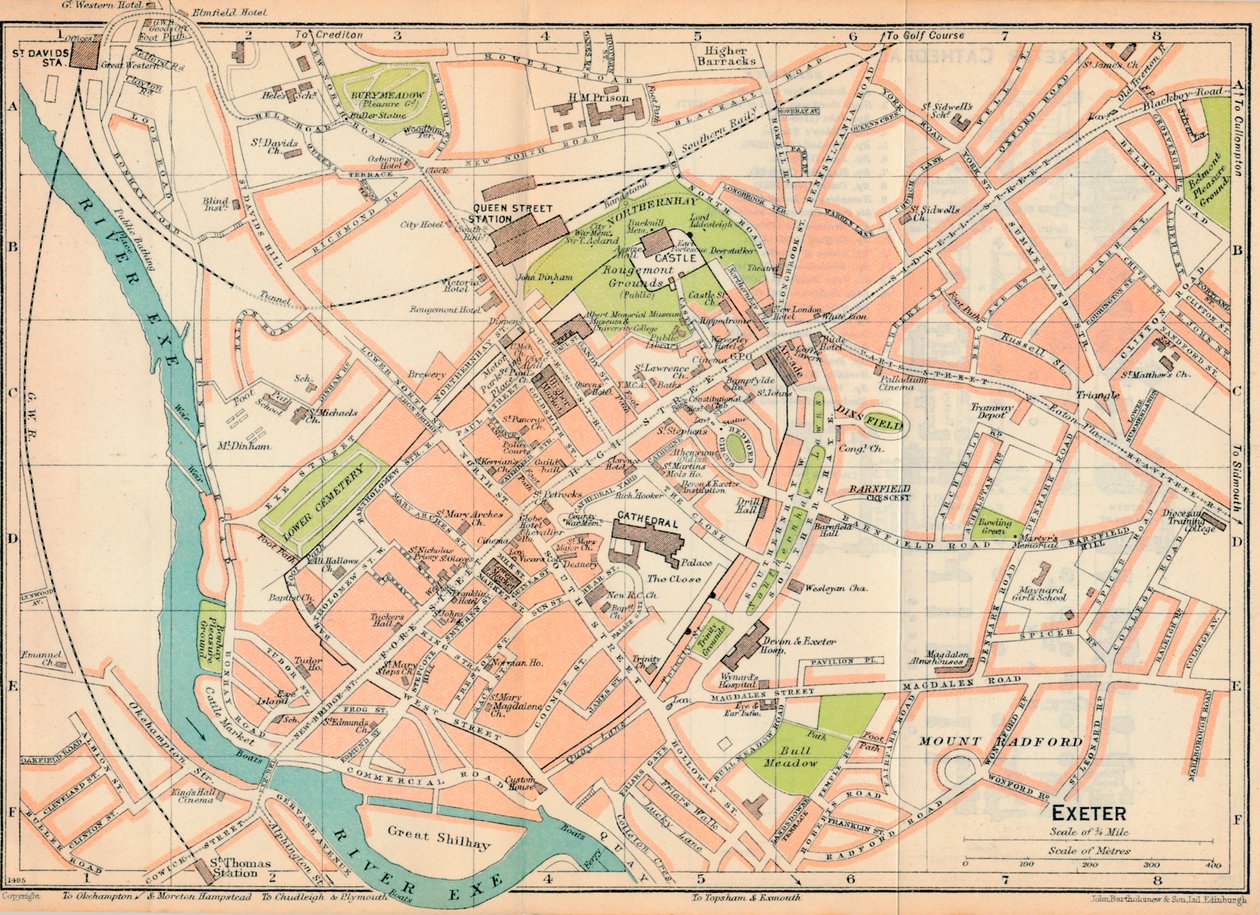 Exeter, 1900-luku tekijältä John Bartholomew