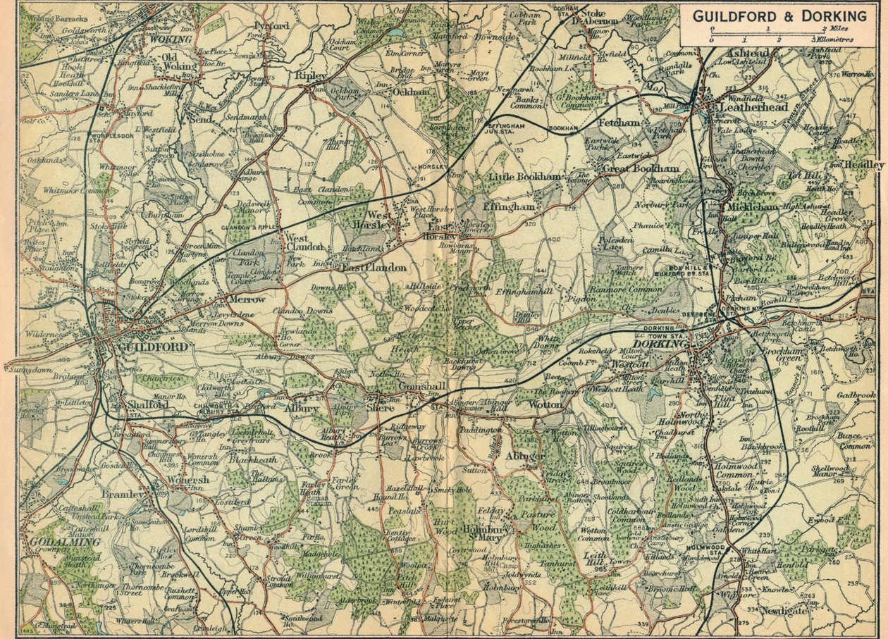 Guildford ja Dorking, 1900-luku tekijältä John Bartholomew