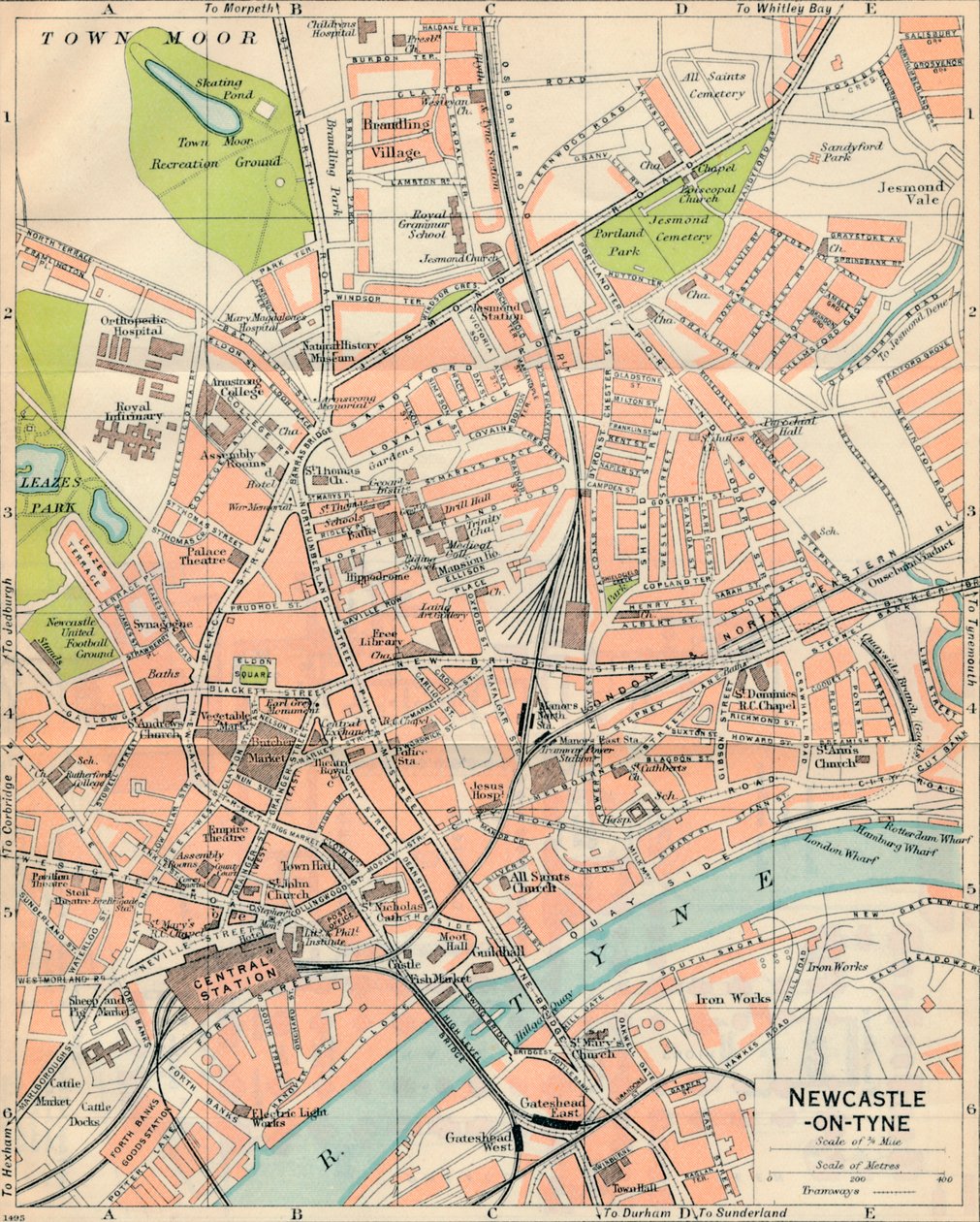 Newcastle-on-Tyne, 1900-luku tekijältä John Bartholomew