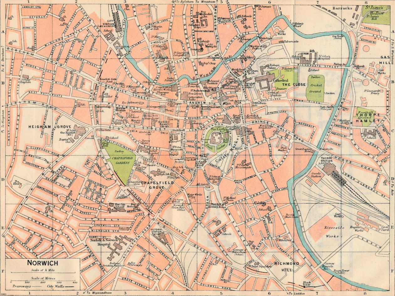 Norwich, 1900-luku tekijältä John Bartholomew