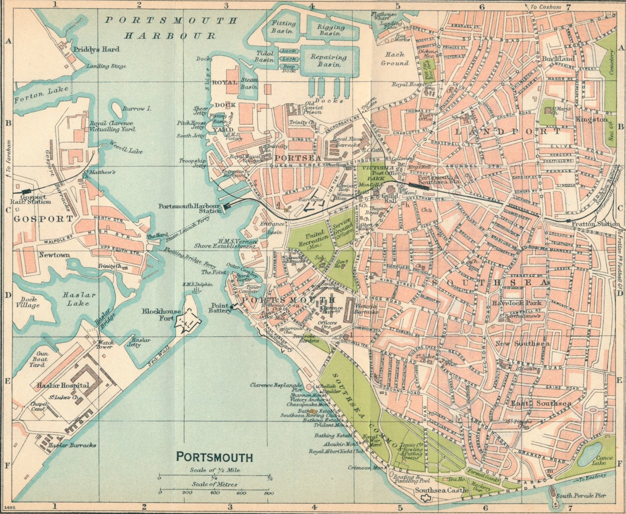 Portsmouth, 1900-luku tekijältä John Bartholomew