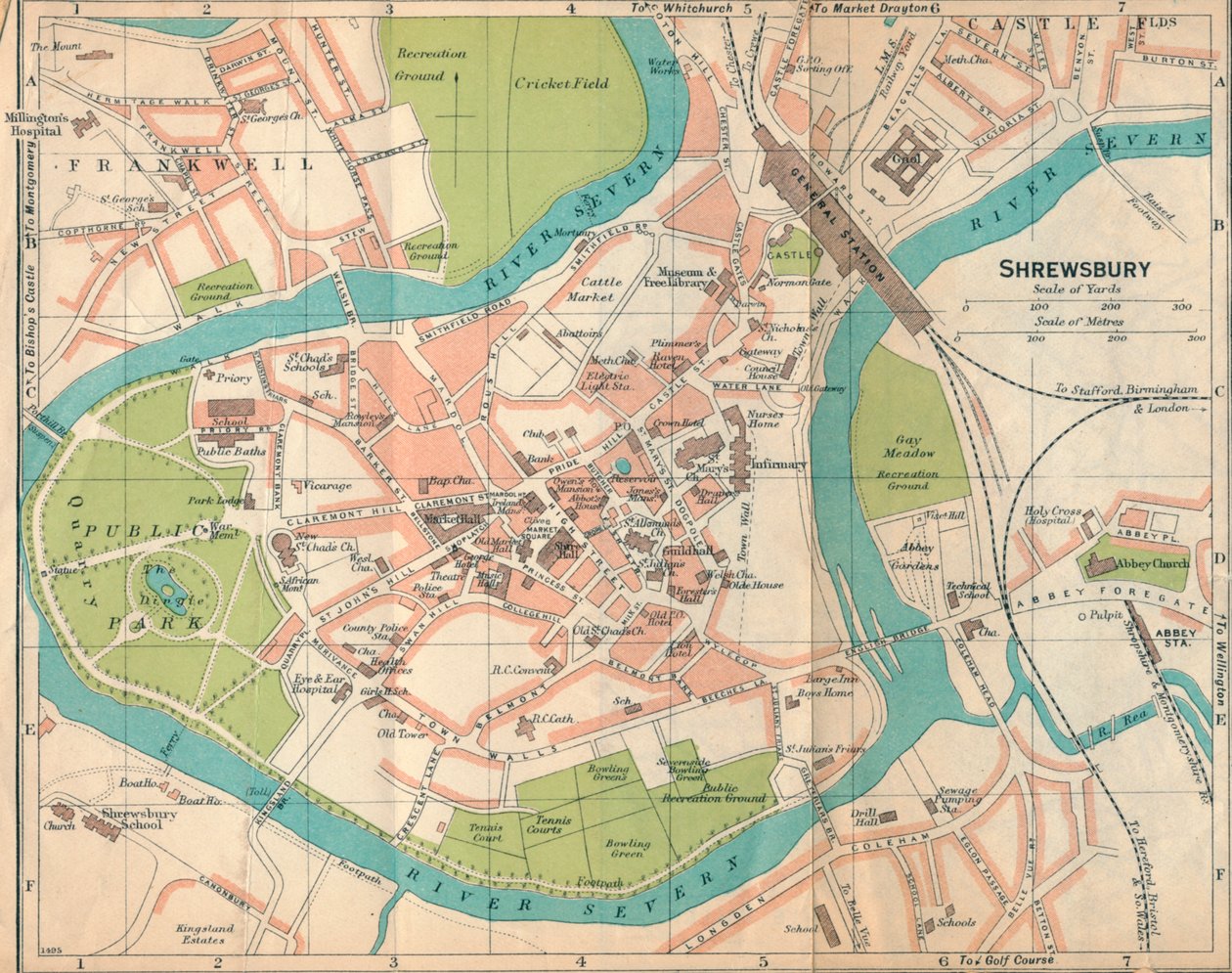 Shrewsbury, 1900-luku tekijältä John Bartholomew