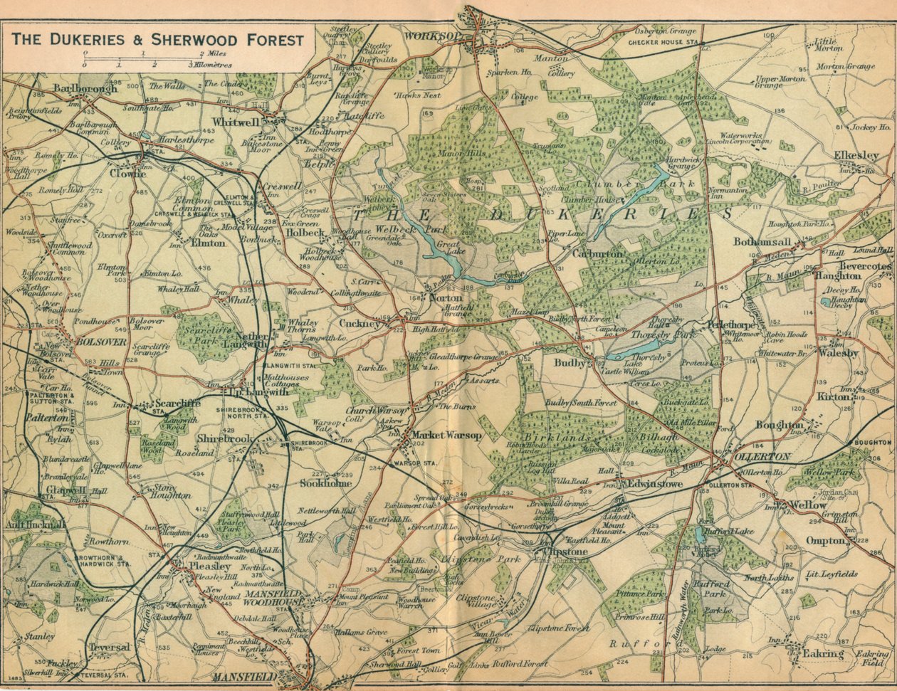 Dukeries & Sherwood Forest, 1900-luku tekijältä John Bartholomew