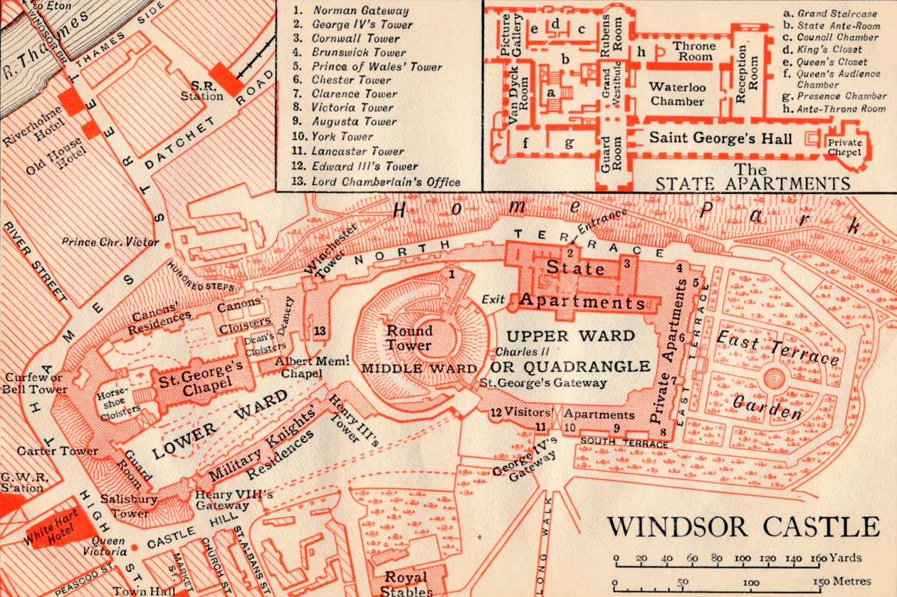 Windsorin linna, 1900-luku tekijältä John Bartholomew
