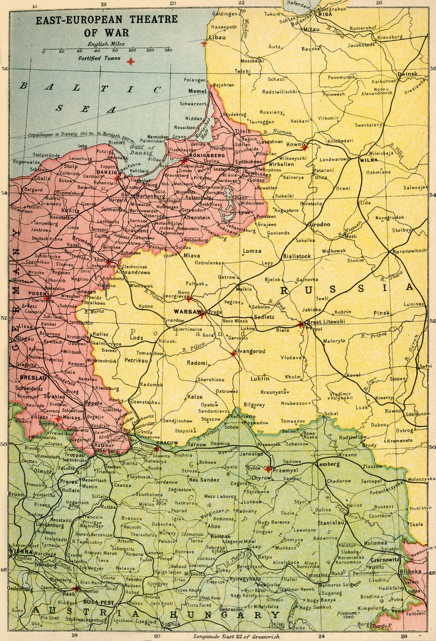 East-European Theatre of War, 1914-1918, c1920. tekijältä John Bartholomew and Son