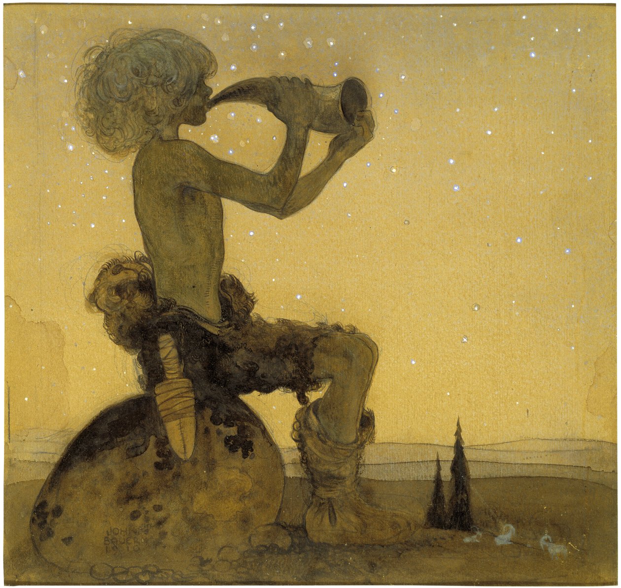Vill Vallareman, le berger feerique - Vill-Vallareman, kirjoittanut Bauer, John (1882-1918). Akvarelli paperille tekijältä John Bauer