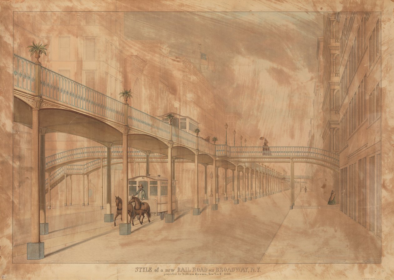 Elevated Railroad, Broadway, New York, 1861. tekijältä John Beigel