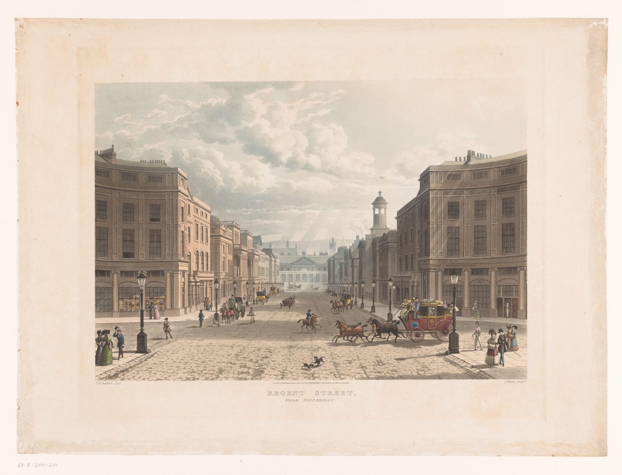 Näkymä Regent Streetille, Lontooseen Picadilly Circusista Regent Street, Piccadillystä (otsikko esineessä) tekijältä John Bluck