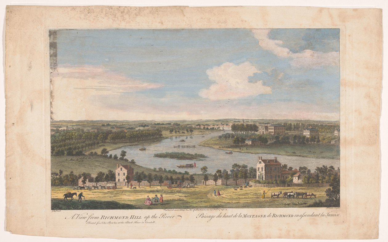 Näkymä Thames-joelle Richmondissa Richmond Hilliltä nähtynä Näkymä Richmond Hilliltä ylös joelle (otsikko esineessä) tekijältä John Bowles