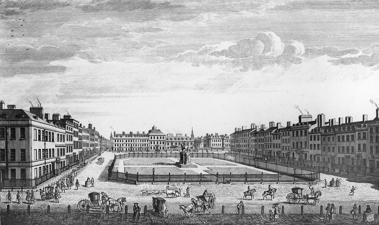Näkymä Leicester Squarelle Lontoossa, 1753 tekijältä John Bowles