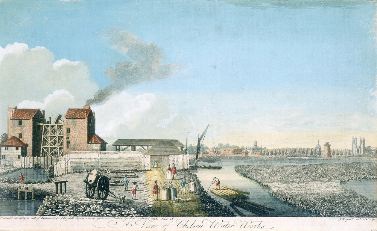 Näkymä Chelsean vesilaitoksesta, 1750 tekijältä John Boydell