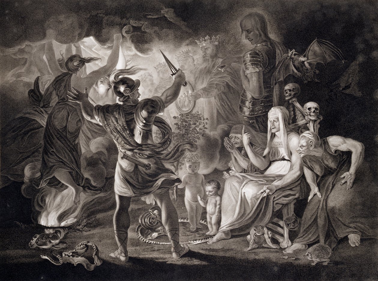 Macbeth, kolme noitaa ja Hecate, 1805 tekijältä John Boydell