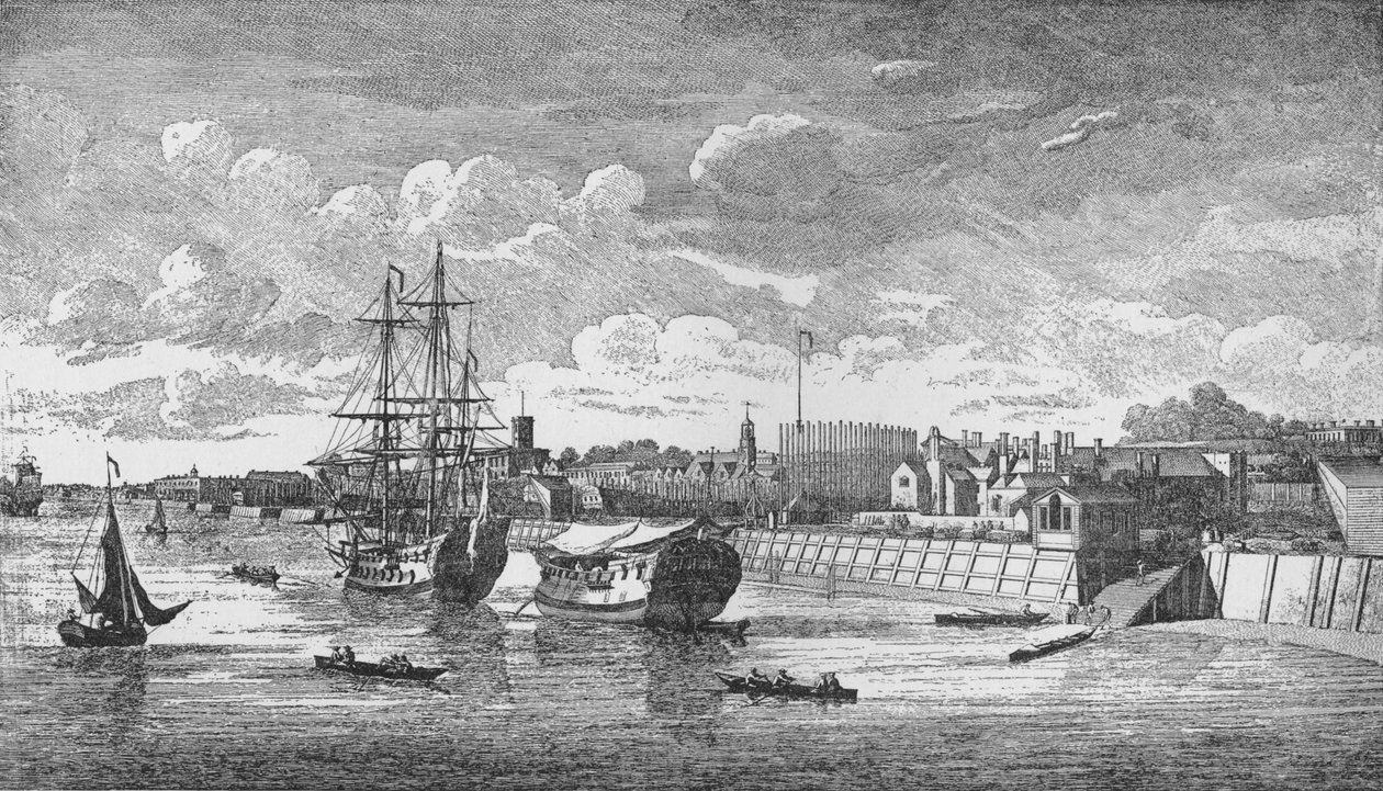 Woolwich Dockyard from the Thames, n. 1750, 1912. Taiteilijat: Tuntematon, John Boydell. tekijältä John Boydell