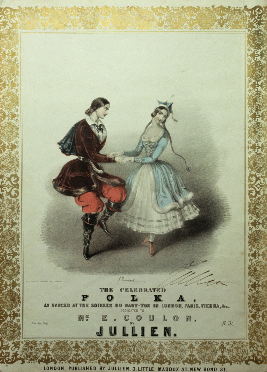 The Celebred Polka, laulu nuotit, 1840 (väri litho) tekijältä John Brandard