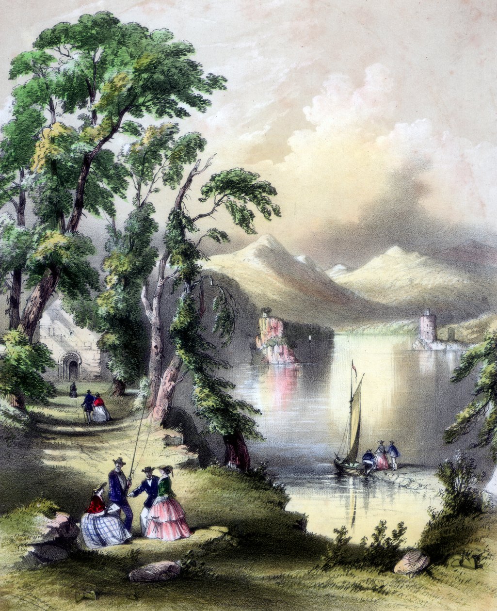 Killarneyjärvi ja Innisfallen Abbeyn rauniot, Irlanti, 1800-luku. tekijältä John Brandard