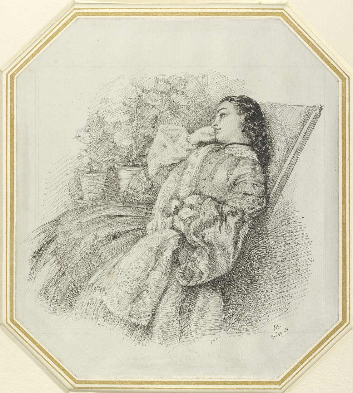 Georgina Hannay, 1859 (kynä ja musta muste valkoiselle paperille) tekijältä John Brett