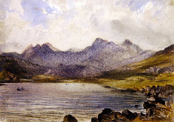 Lähellä Llyn Crafrantia, Wales (akvarelli paperille) tekijältä John Brett