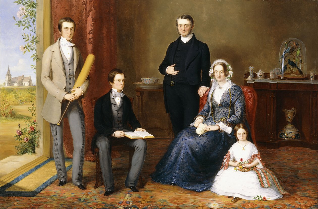Pastori John Witherington, Tetsworthin kirkkoherra, Oxon, perheineen, 1854 tekijältä John Bridges