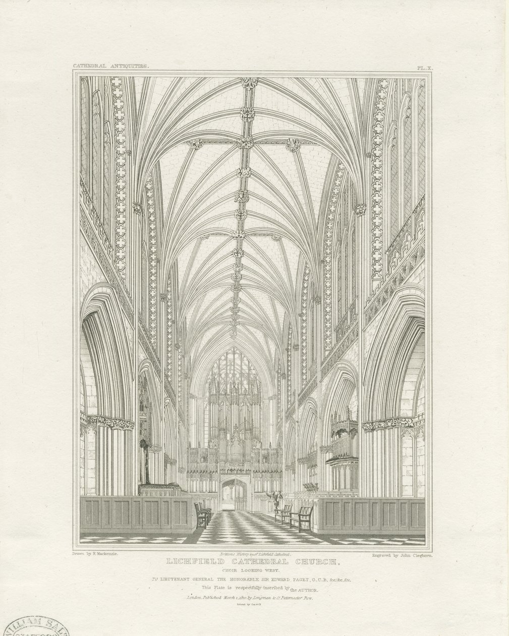 Interior de la catedral de Lichfield - Cor: gravat, nd [c 1820] (impressió) tekijältä John Britton
