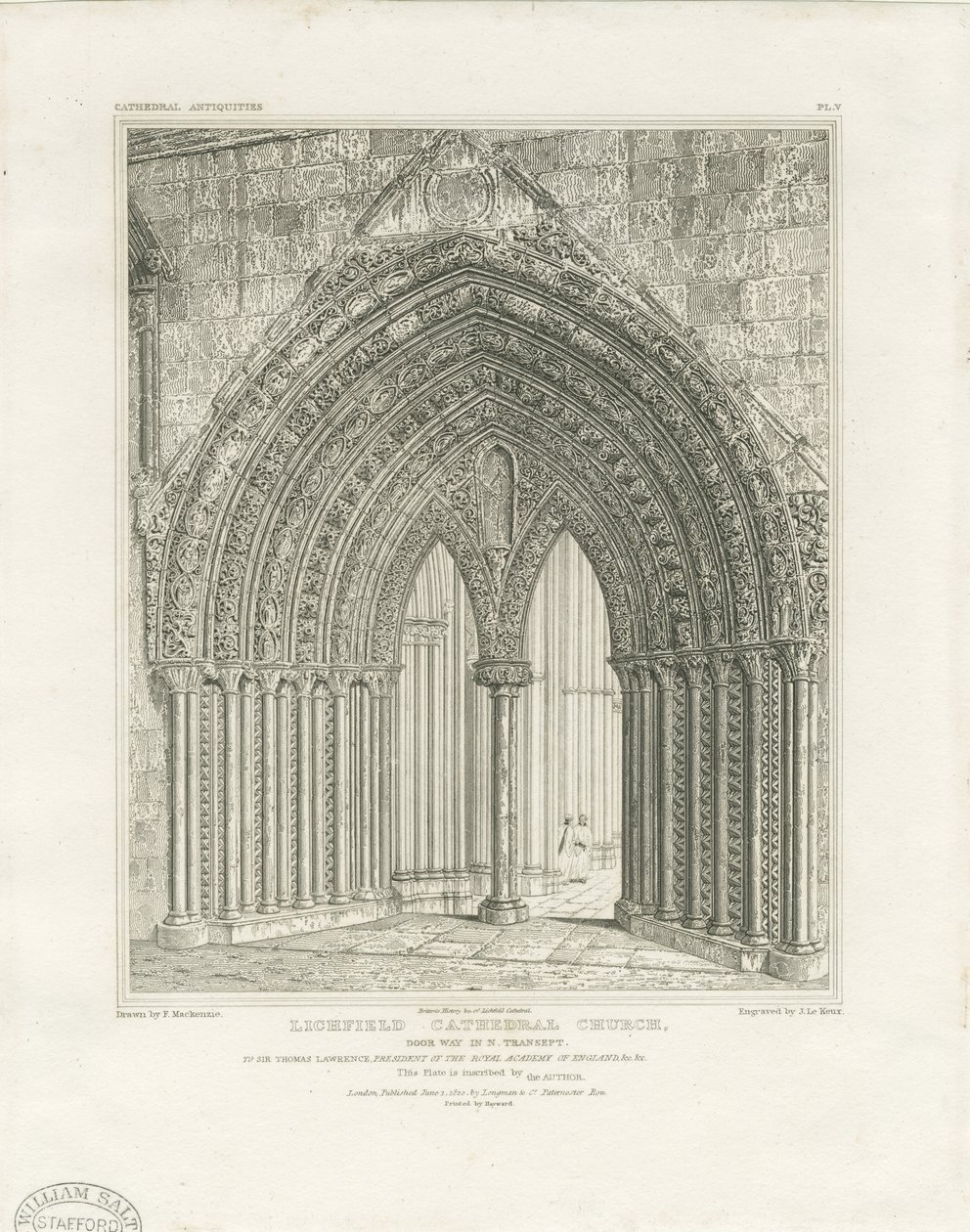 Lichfield Cathedral - North Transept Doorway: kaiverrus, nd [c 1820] (tulostus) tekijältä John Britton