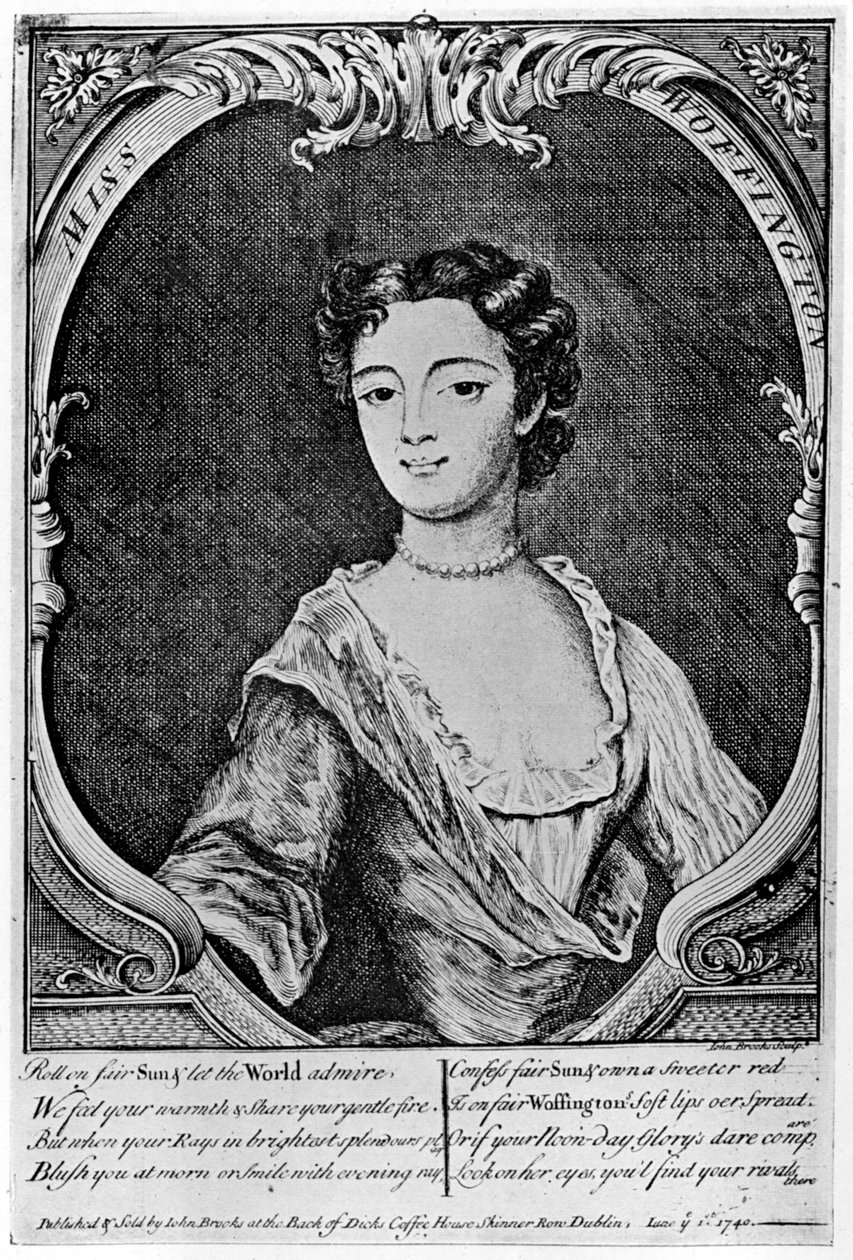 Margaret Peg Woffington 1720-1760, irlantilainen näyttelijä, 1700-luku 1905. tekijältä John Brooks