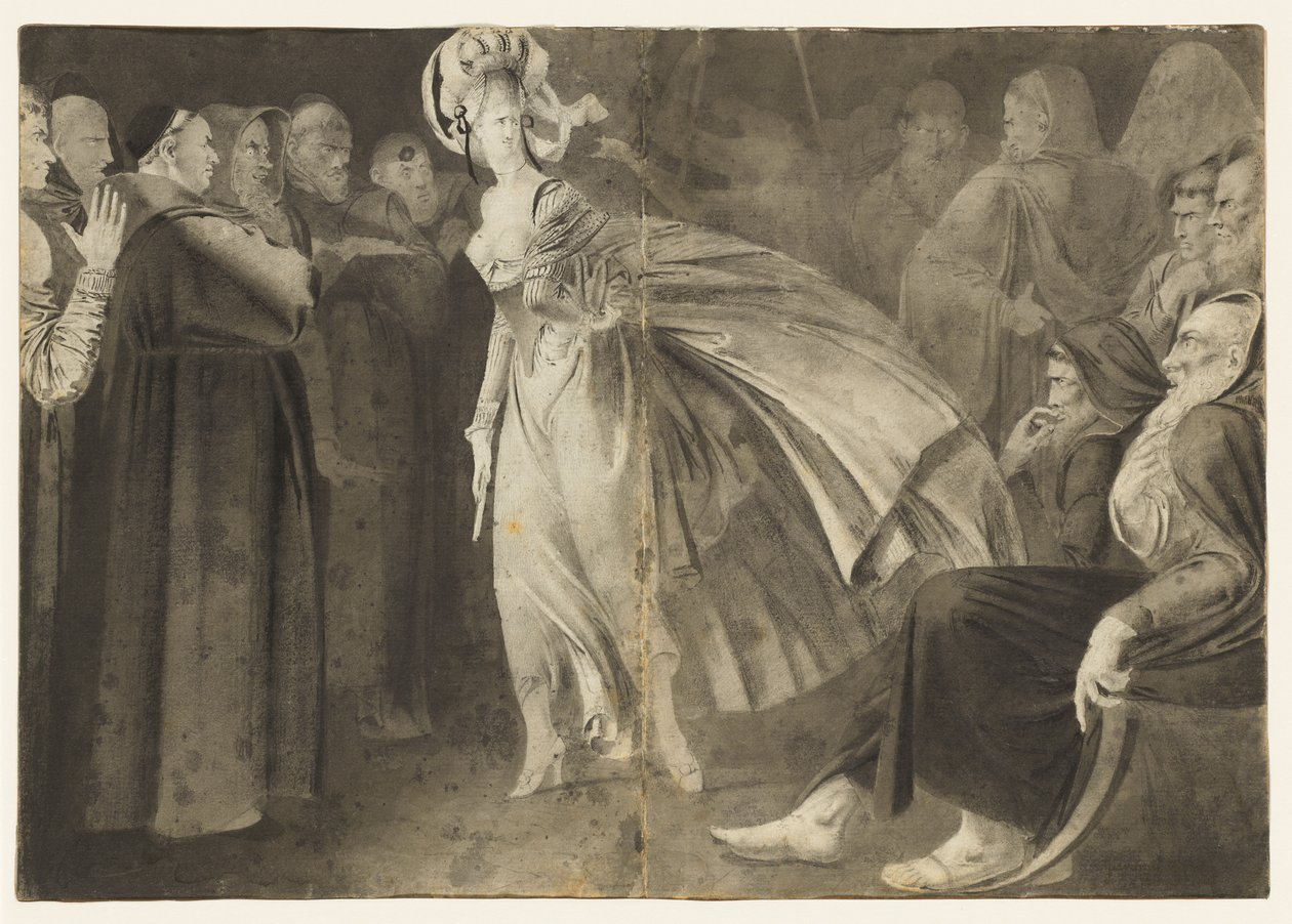 Nainen seisomassa veljien keskuudessa recto, n. 1770-1775. tekijältä John Brown